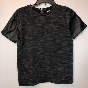 LOFT Black/Dark Gray Shirt w/ Faux Leather Sleeves